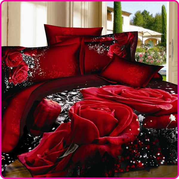 3D Red Rose Unique Wedding Bedclothes Queen