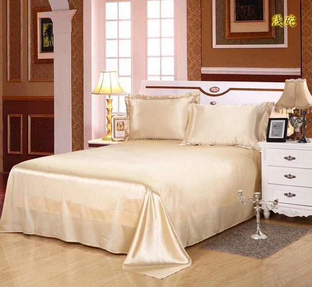 Luxury silk bedsheet bed sheet cover bed sheets Solid