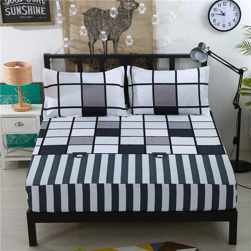 1pcs Polyester Bedsheet Black Striped Printed Bedding Fitted