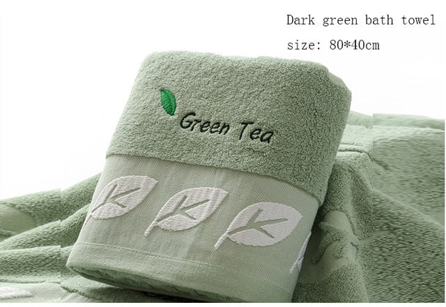 Green Tea Embroidered  Leaves Towels for Adults