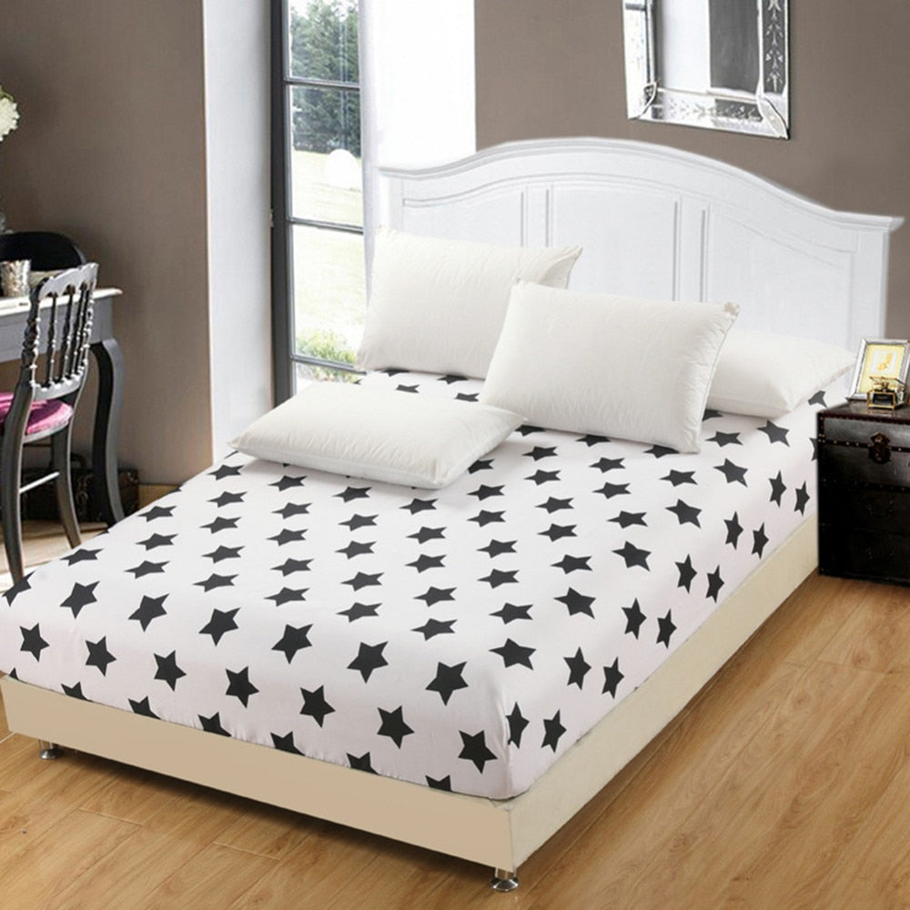 Cheap White Black Star Fitted Sheet Bedsheet Bedroom Polyester