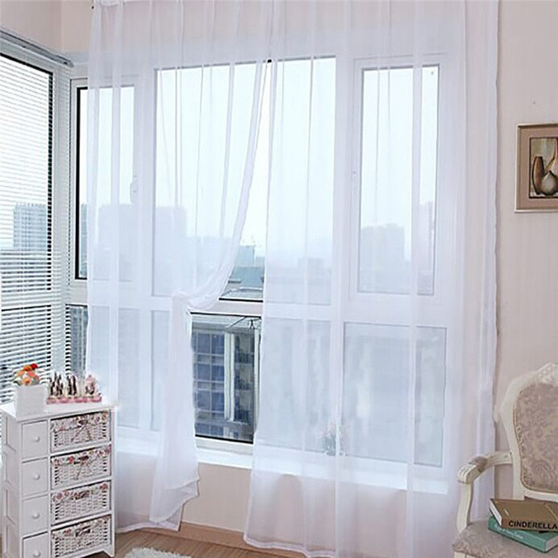 1 PCS Pure Color Tulle Door Window Curtain