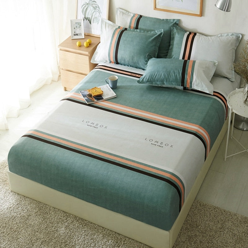 1pcs Polyester Geometric Striped Gray Green Bed Sheet