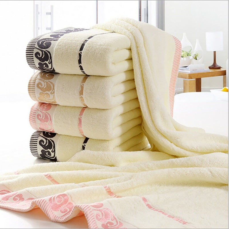 Beige Large Beach Towel Terry Hammam Towels Cloud Pattern