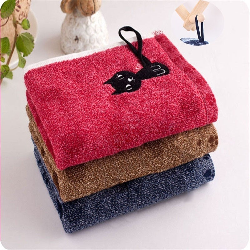 1Pc Cute Cartoon Long Tail Cat Print Cotton Towel