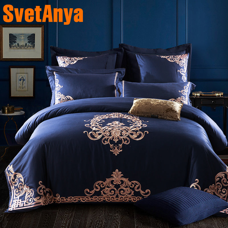 Luxury Deep Blue European Bedding Sets Queen King