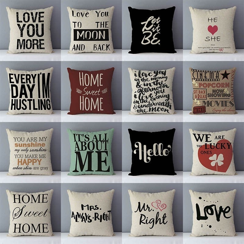 Popular phrase words letters printed couch cushion