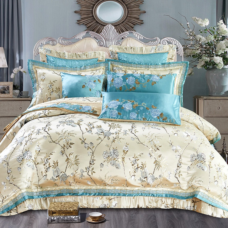 Luxury Queen King Bedding set Embroidery Satin Cotton